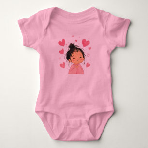 Süßes Kawaii-Mädchen mit Herzen Illustration Süß Baby Strampler