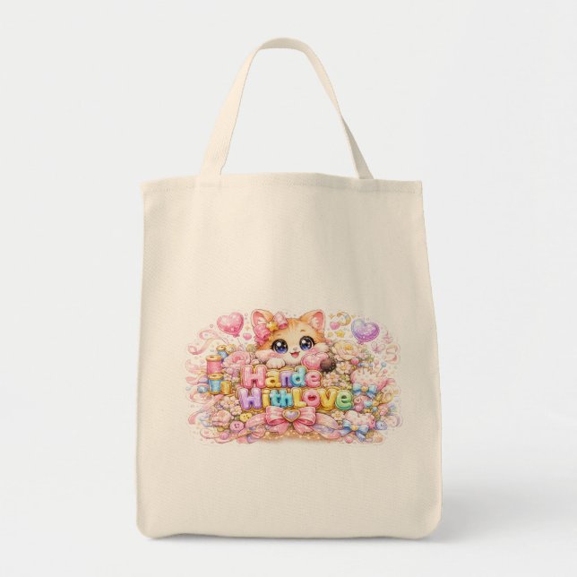 Süßes Kawaii Mit Liebe Gemachtes Katzen-Name Paste Tragetasche (Vorne)