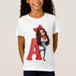 Süßes Kawaii-Monogramm Buchstabe A Mädchen T-Shirt