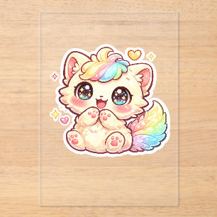 Süßes Kawaii-Regenbogen-Kätzchen-Pastell-Fluffiges Acryleinladungen