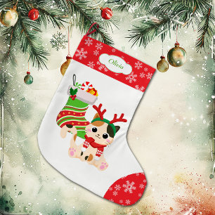 Süßes Kawaii-Rentier-Kitty Großer Weihnachtsstrumpf