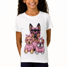 Süßes Kawaii Rosa Welpen Hunde Mädchen T-Shirt