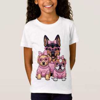 Süßes Kawaii Rosa Welpen Hunde Mädchen T-Shirt