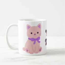 Süßes Kawaii Sitzendes Rosa Kätzchen Lila Schleife Kaffeetasse