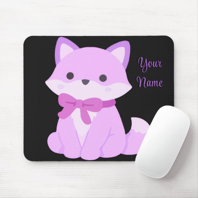 Süßes Kawaii-Sitzfuchs-Lila-Schleife benutzerdefin Mousepad (Mit Mouse)