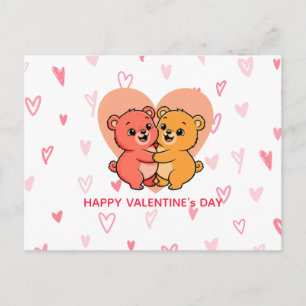 Süßes Kawaii-Teddybär-Paar zum Valentinstag Feiertagspostkarte