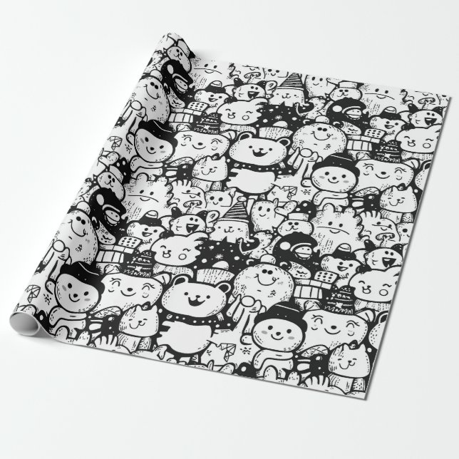 Süßes Kawaii-Tier-Doodle-Muster (2) Geschenkpapier (Ungerollt)