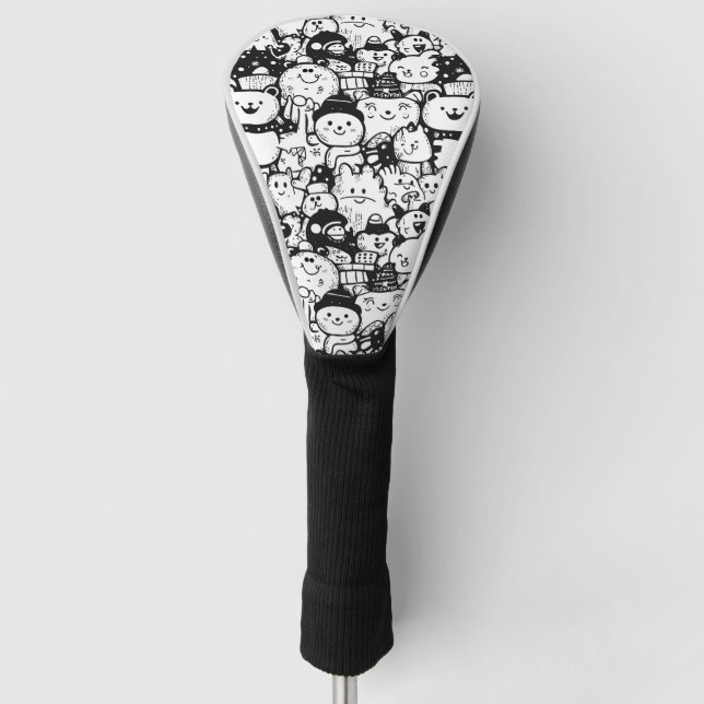 Süßes Kawaii-Tier-Doodle-Muster (2) Golf Headcover (Vorderseite)
