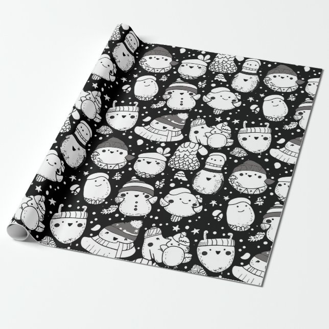 Süßes Kawaii-Tier-Doodle-Muster (3) Geschenkpapier (Ungerollt)