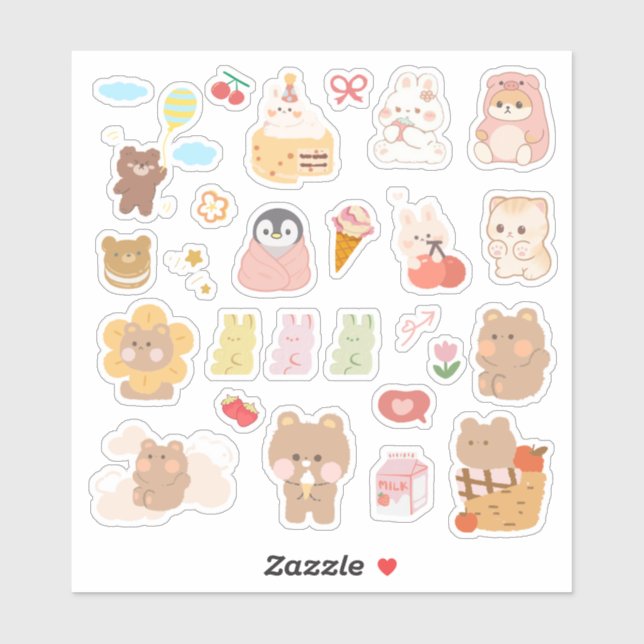 Süßes Kawaii-Tier-Sticker Aufkleber (Blatt)