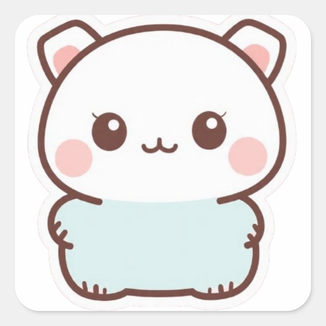 „Süßes Kawaii-Tier-Sticker – Chibi Cute Paste“ Quadratischer Aufkleber (Vorderseite)