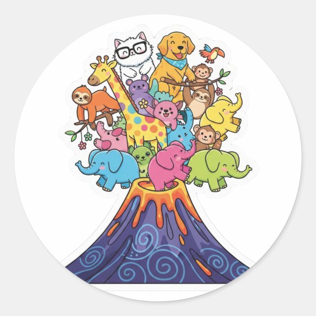 Süßes Kawaii-Tier-Vulkan-Explosions-Sticker Runder Aufkleber (Vorderseite)