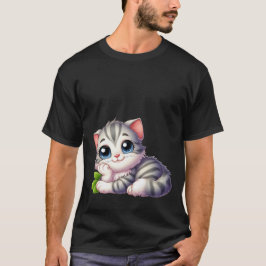 Süßes Kawaii träumerisches graues Kätzchen blaue A T-Shirt