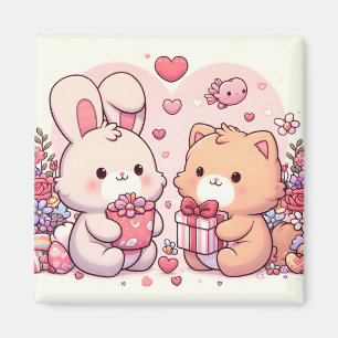 Süßes Kawaii Valentinstag-Hase-Bär-Liebesgeschenk Magnet