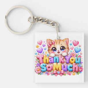 Süßes Kawaii Vielen Dank Katze Pastellrosa Schlüsselanhänger