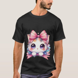 Süßes Kawaii Weißes Kätzchen Rosa Schleife Magie K T-Shirt