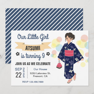 Süßes Kimono Japanisches Mädchen Geburtstagsfeier- Einladung