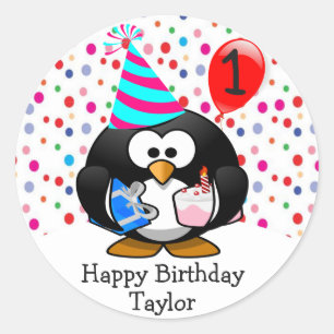 Süßes Kind 1. Geburtstag Pinguin Runder Aufkleber