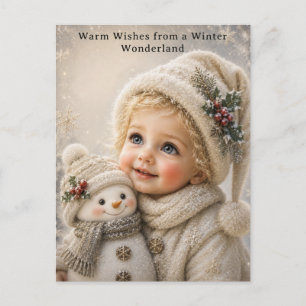 Süßes Kind und Schneemann Weihnachtsgrußkarte Feiertagspostkarte