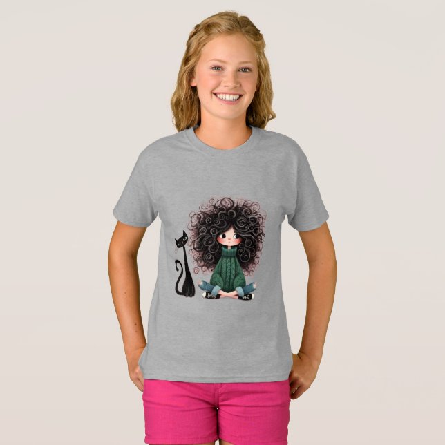 Süßes Kinder Grau T-Shirt mit liebenswerter Illust (Vorne ganz)
