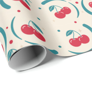 Süßes Kirsch-Hochzeitsdusche-Geschenk Retro-Muster Geschenkpapier