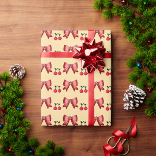 Süßes Kirsch-Schleifen-Nahtlos-Muster Rosa Ästheti Geschenkpapier