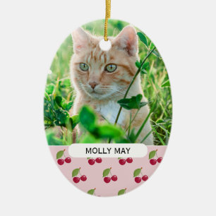 Süßes Kirschenmuster Individuelles Katzenfoto Pers Keramik Ornament