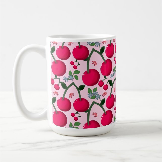Süßes Kirschmuster, Glänzende Kawaii-Frucht Kaffeetasse (Links)