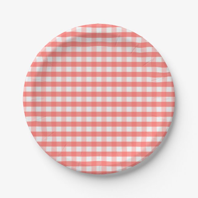 Süßes klassisches rotes Gingham-Muster Pappteller (Vorderseite)