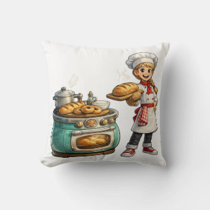 Süßes kleines Bäckermädchen mit frischer Brodkunst Kissen