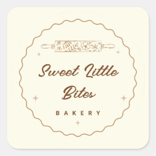 Süßes Kleines Bissen Bäckerei-Logo-Aufkleber Quadratischer Aufkleber