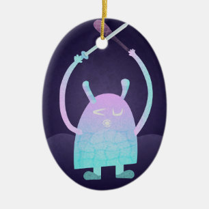 Süßes kleines blaues Monster Keramik Ornament