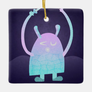 Süßes kleines blaues Monster Keramikornament