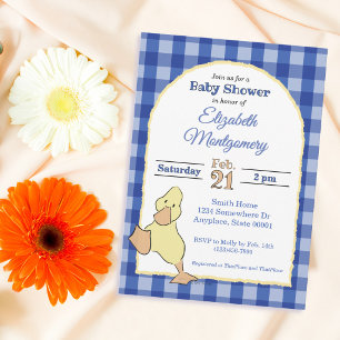 Süßes kleines Entlein, blau kariert, Baby Shower Einladung