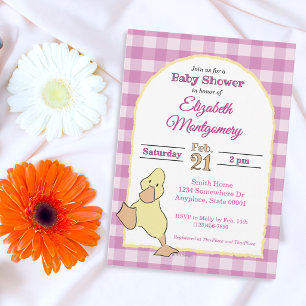Süßes kleines Entlein Rosa Gingham-Baby-Party-Einl Einladung
