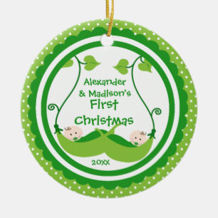 Süßes Kleines Erbsen-Zwillinge erstes Weihnachtsba Keramik Ornament