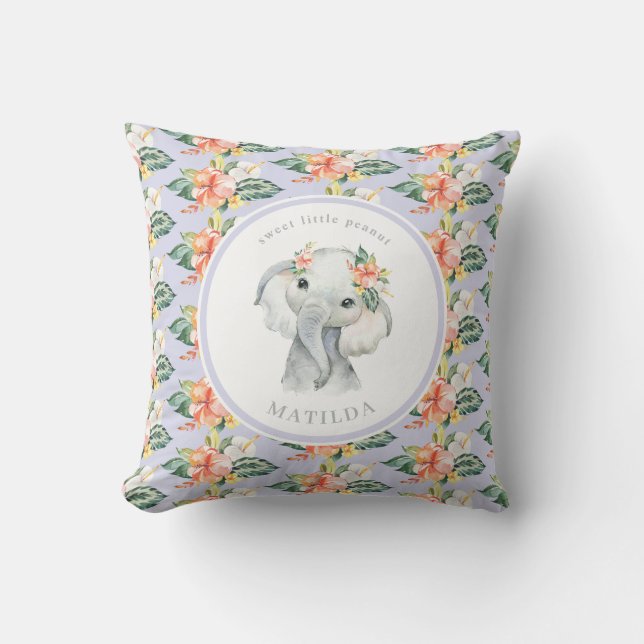 Süßes kleines Erdnusselefant Blumenbaby Kissen (Vorderseite)