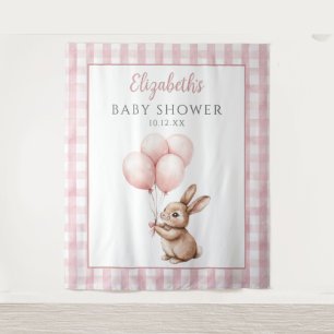 Süßes kleines Häschen Rosa Baby Shower Foto Hinter Wandteppich