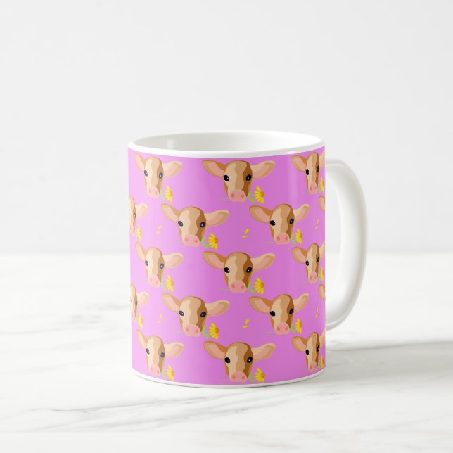 Süßes kleines Kalb mit Blume - Tier Tasse (VorderseiteRechts)