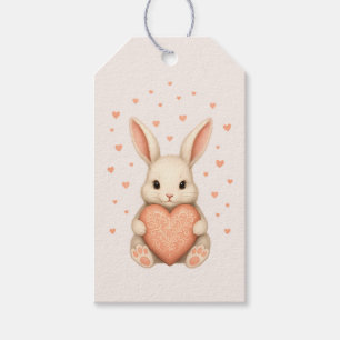 Süßes kleines Kaninchen mit Herz auf sanftem Erröt Geschenkanhänger