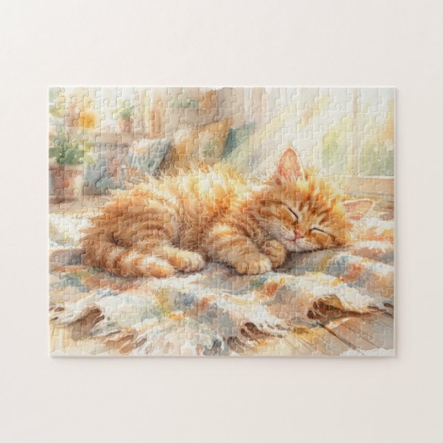 Süßes kleines Kätzchen sonnenbadend  Puzzle (Horizontal)