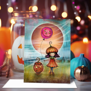 Süßes kleines Kürbismädchen Halloween Kunst Karte