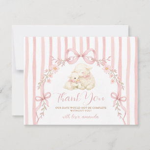Süßes kleines Lamm-Baby-Shower-Rosa-Bogen-Streifen Dankeskarte