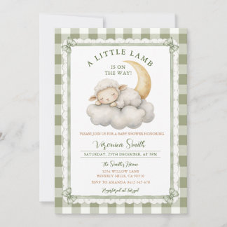 Süßes kleines Lamm Baby Shower Sagegrün Einladung