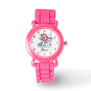 Süßes kleines Mädchen auf Einhorn Armbanduhr