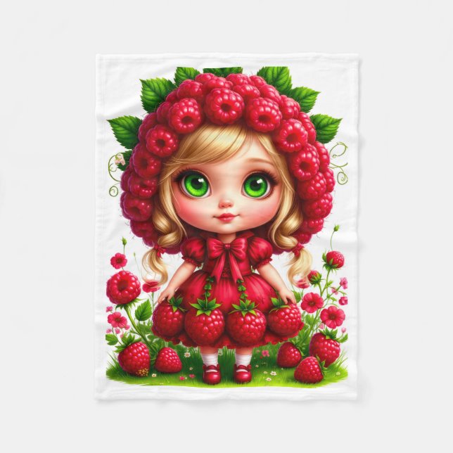 Süßes kleines Mädchen mit frischen roten Himbeeren Fleecedecke (Vorderseite)