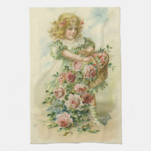 Süßes kleines Mädchen rosa Rosen Handtuch