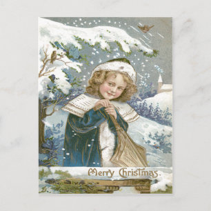 Süßes kleines Mädchen Schnee Baum Kirche Postkarte