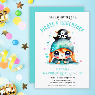 Süßes kleines Piratenmädchen Türkis Geburtstag Einladung