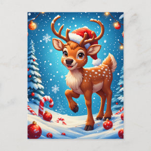 Süßes kleines Renntier Weihnachten Santa Hut Winte Postkarte